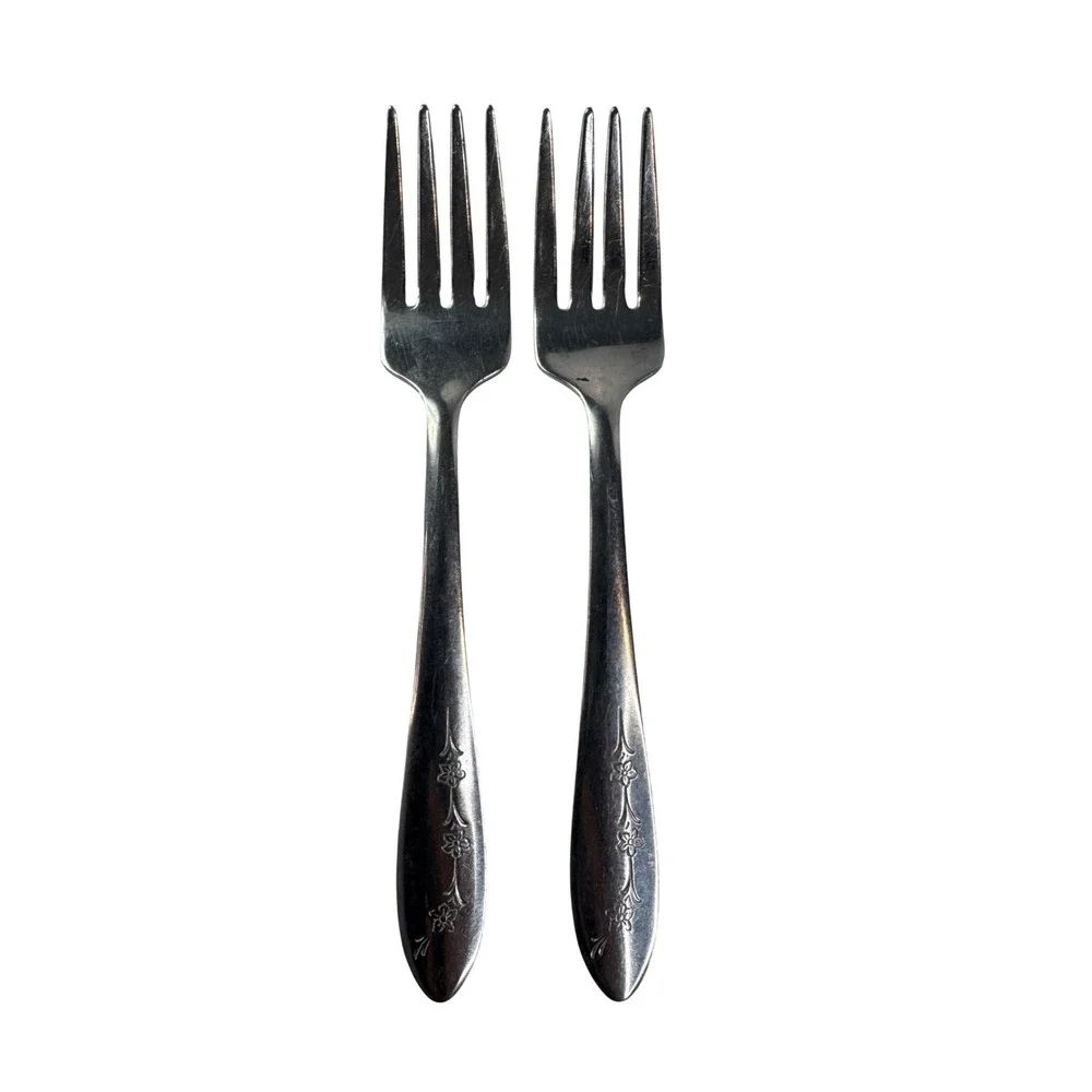 Wallace Stainless Steel Salad Forks Floral Etched Pattern Set of 2 6 Inch